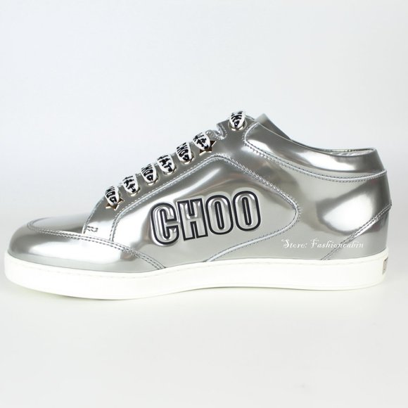 New JIMMY CHOO Miami Logo Metallic Leather Sneakers - Picture 4 of 12